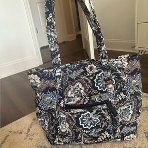 Vera Bradley tote bag with black blue purple and green pattern